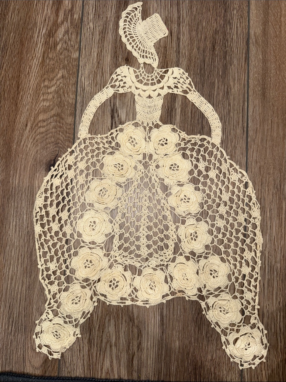 Vintage Delicate Handmade Crochet Doll Dress Wall Hanging in Cream